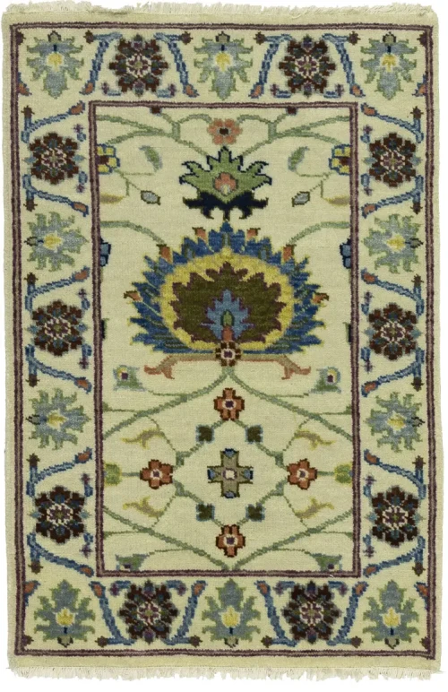 Beige Floral Osh Chobi 2X3 Peshawar Oriental Rug