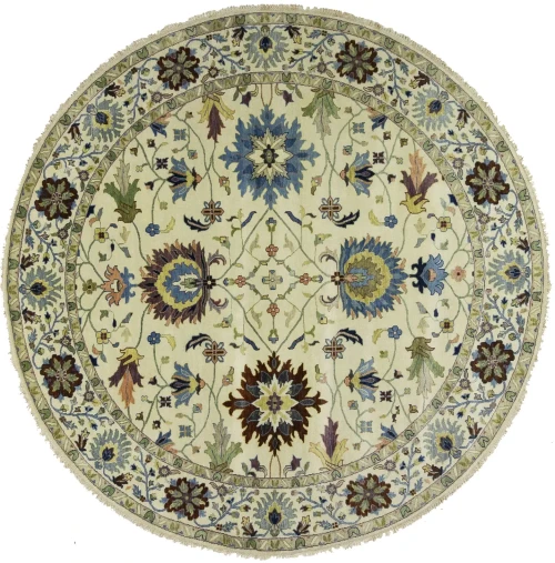 Cream Floral Osh Chobi 10x10 Peshawar Oriental Round Rug