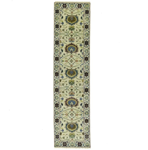 Cream Floral Osh Chobi 3X10 Peshawar Oriental Runner Rug