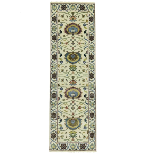 Cream Floral Osh Chobi 3X8 Peshawar Oriental Runner Rug