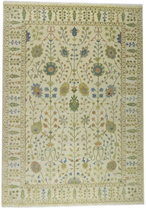 Ivory Floral Traditional 10X14 Oushak Chobi Oriental Rug