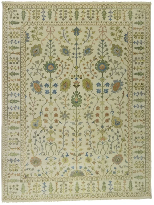 Ivory Floral Traditional 9X12 Oushak Chobi Oriental Rug