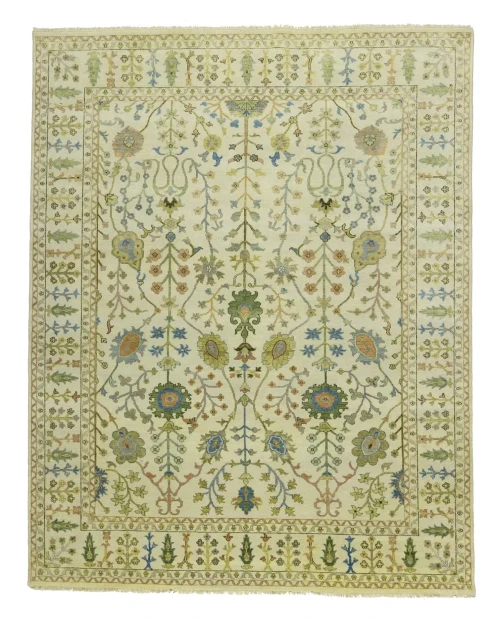 Ivory Floral Traditional 8X10 Oushak Chobi Oriental Rug