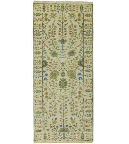 Ivory Floral Traditional 2'6X6 Oushak Chobi Oriental Runner Rug