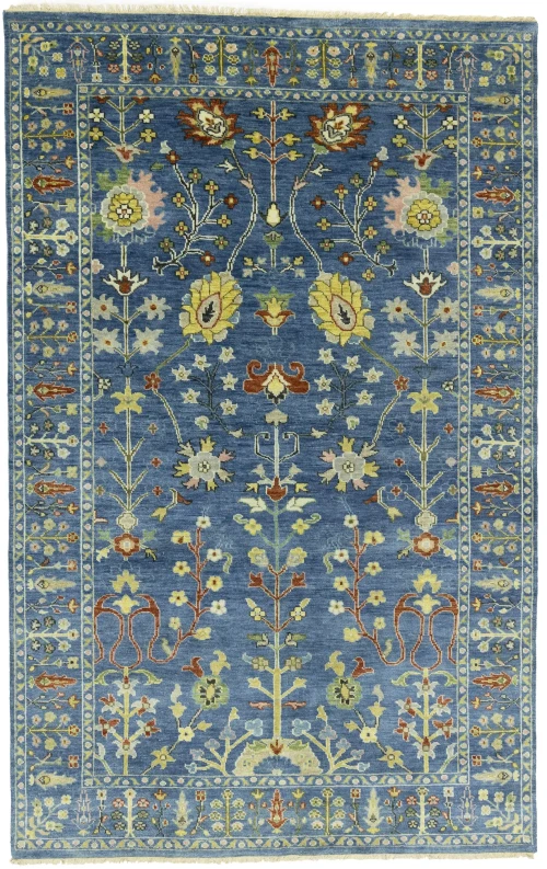 Blue Floral Traditional 5X8 Oushak Chobi Oriental Rug