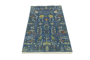 Blue Floral Traditional 3X5 Oushak Chobi Oriental Rug