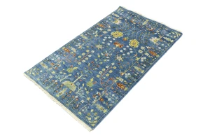 Blue Floral Traditional 3X5 Oushak Chobi Oriental Rug