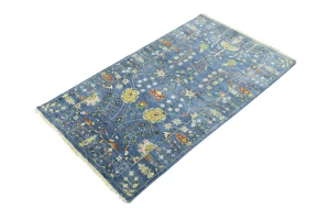 Blue Floral Traditional 3X5 Oushak Chobi Oriental Rug