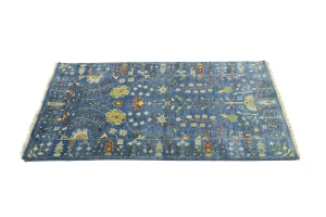 Blue Floral Traditional 3X5 Oushak Chobi Oriental Rug