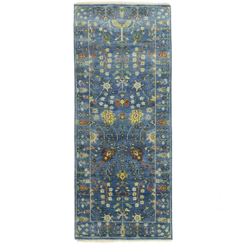 Blue Floral Traditional 2'5x6 Osh Chobi Oriental Runner Rug