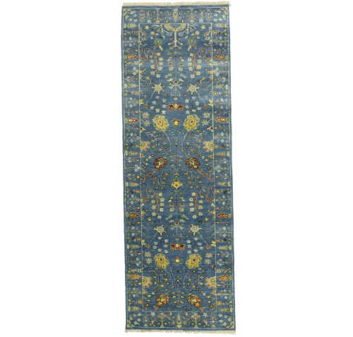 Blue Floral Traditional 3x8 Oushak Chobi Oriental Runner Rug