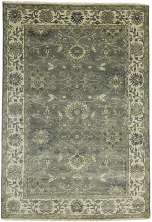 Gray Floral Peshawar 6X9 Oushak Chobi Oriental Rug
