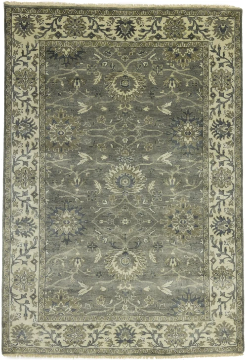 Gray Floral Peshawar 6X9 Oushak Chobi Oriental Rug