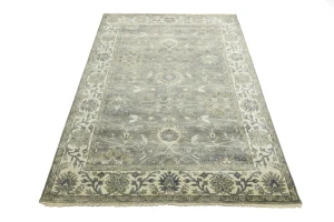 Gray Floral Peshawar 6X9 Oushak Chobi Oriental Rug