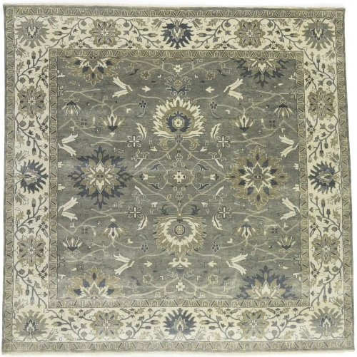 Light Gray, Ivory Floral 10X10 Chobi Oriental Square Rug