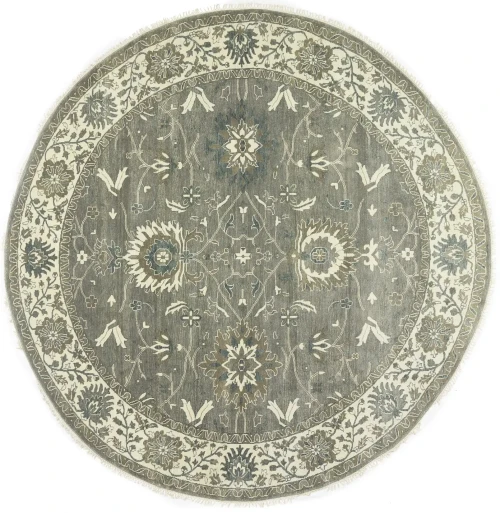 Taupe Floral 10X10 Osh Chobi Peshawar Oriental Round Rug