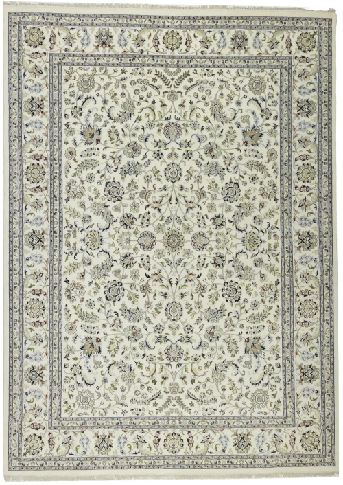 Cream Floral Traditional 9X12 Indo-Nain Oriental Rug