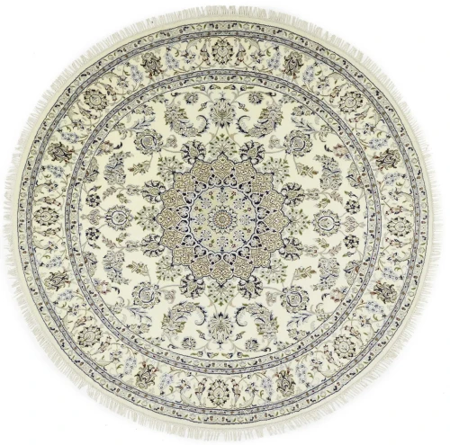 Cream Floral 7X7 Indo-Nain Oriental Round Rug