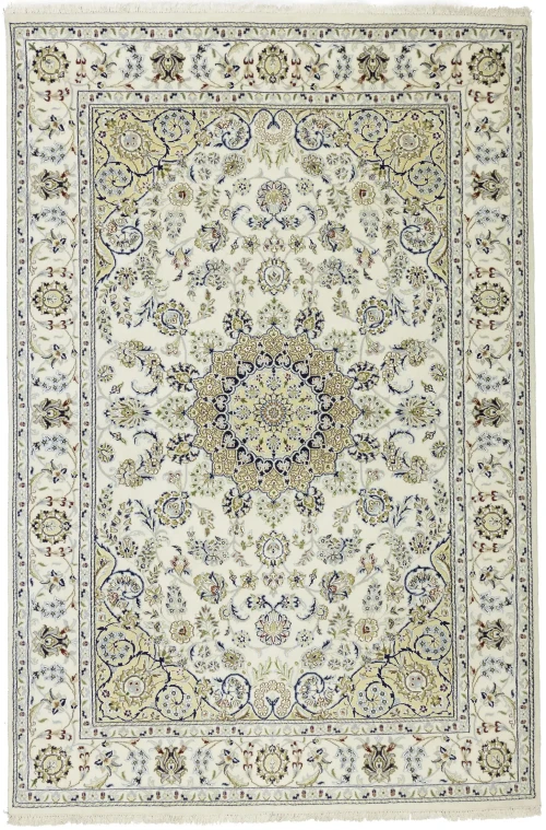 Cream Traditional Floral 6X9 Indo-Nain Oriental Rug