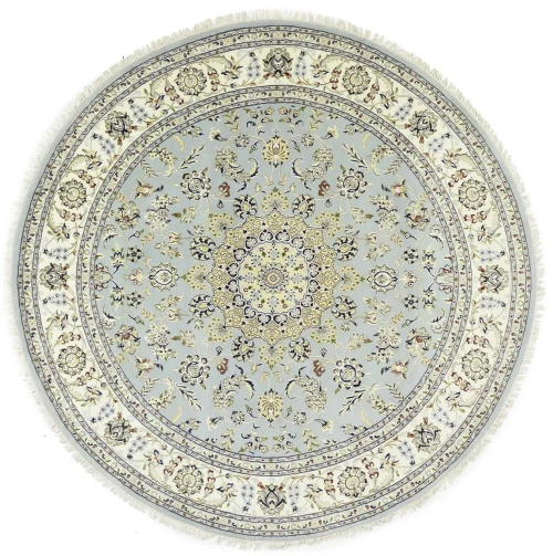 Light Blue-gray Floral 8X8 Indo-Nain Oriental Round Rug