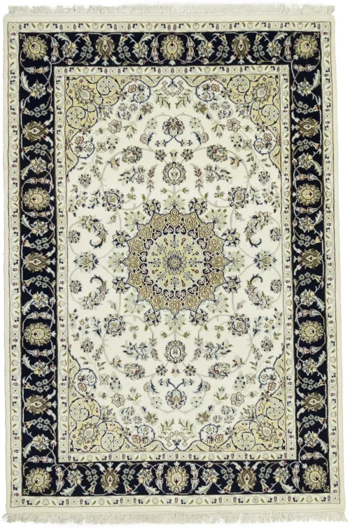 Cream Floral 4X6 Indo-Nain Oriental Rug