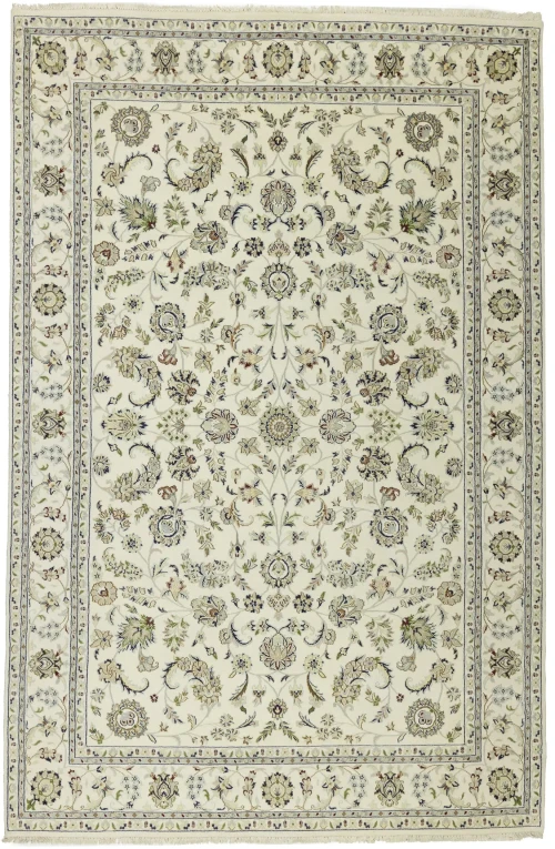 Cream Floral 6'7X10 Indo-Nain Oriental Rug