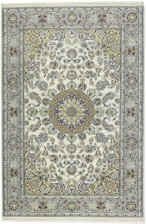 Cream Floral 6X9 Indo-Nain Oriental Rug