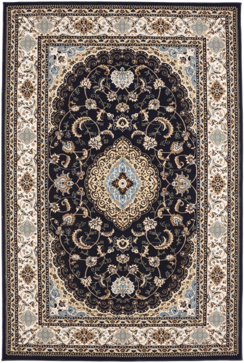 Navy Floral Oriental Style 5X8 Machine-Made Rug