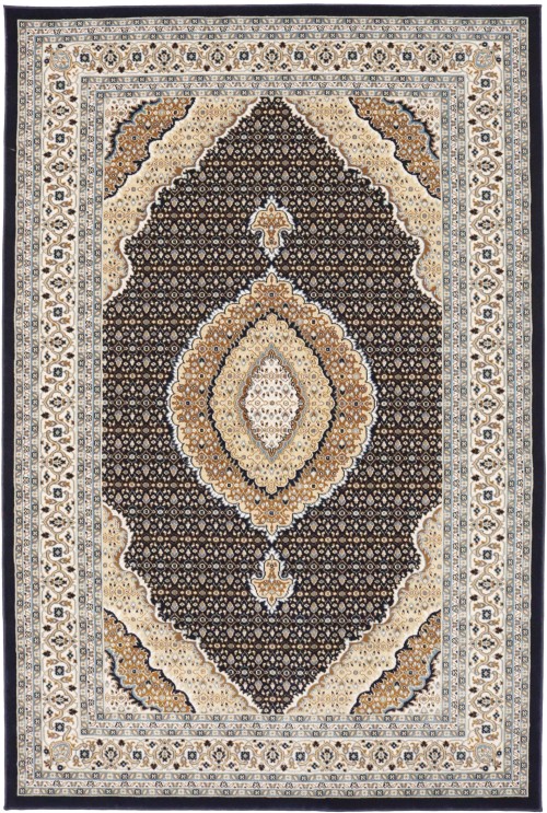 Navy Floral Oriental Style 5X8 Machine-Made Rug