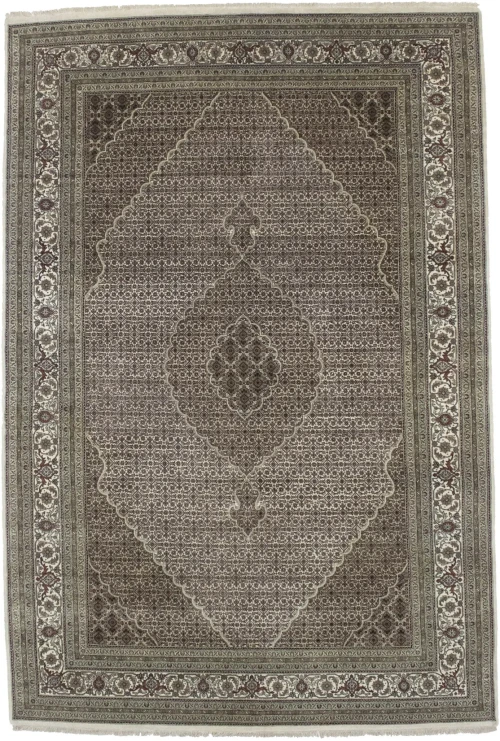 Cream Floral Geometric 7X10 Indo-Tabriz Fish Mahi Oriental Rug