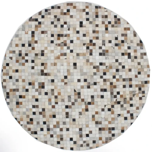 Ivory Geometric 6X6 Cowhide Patchwork Modern Rug