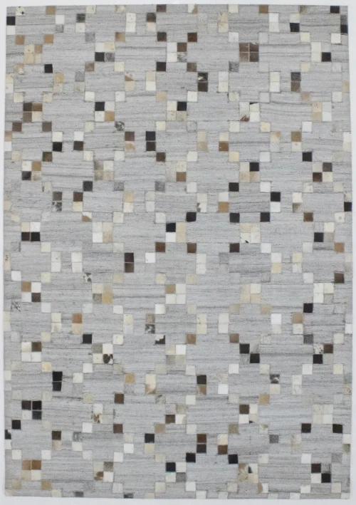 Gray Geometric 4X6 Cowhide Patchwork Modern Rug