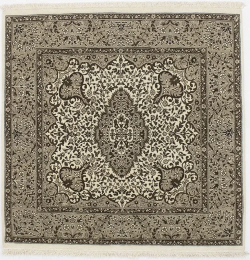 Cream Floral Kirman 5X5 Oriental Square Rug