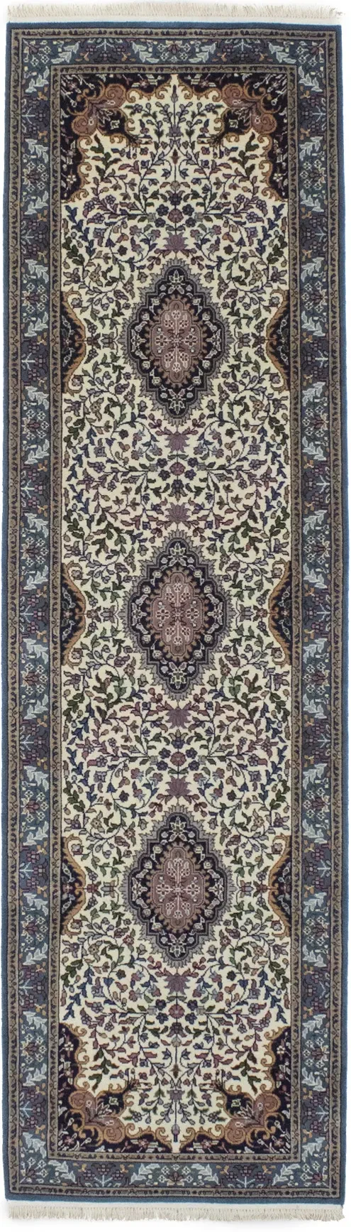 Cream Floral Kirman 3X10 Oriental Rug