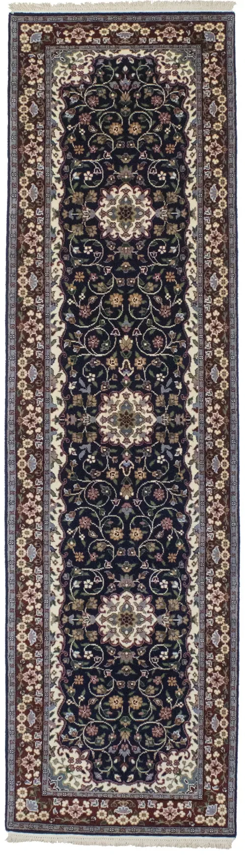 Navy Blue Floral Kirman 3X10 Oriental Runner Rug