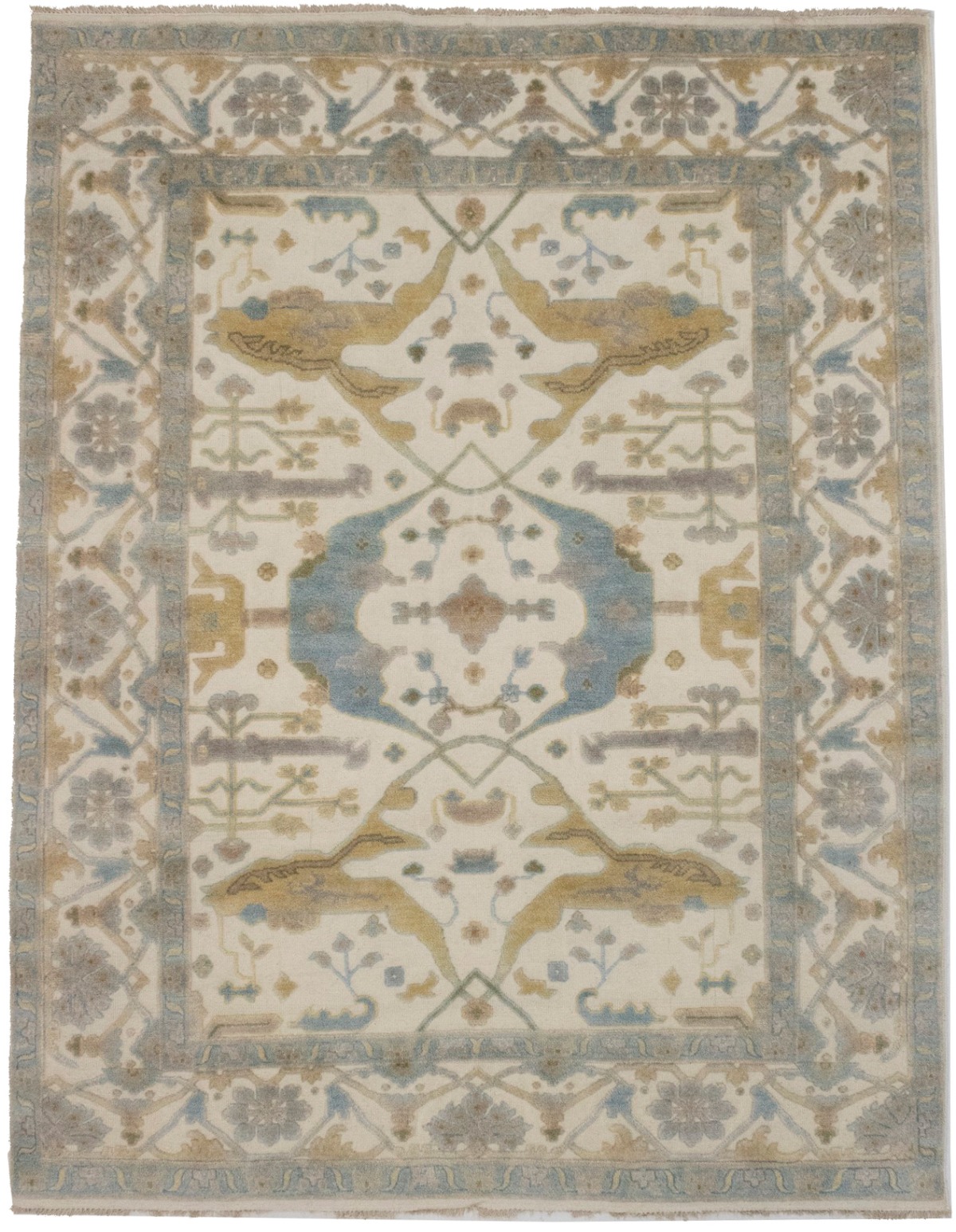 Cream Floral Traditional 8X10 Casual Oushak Oriental Rug