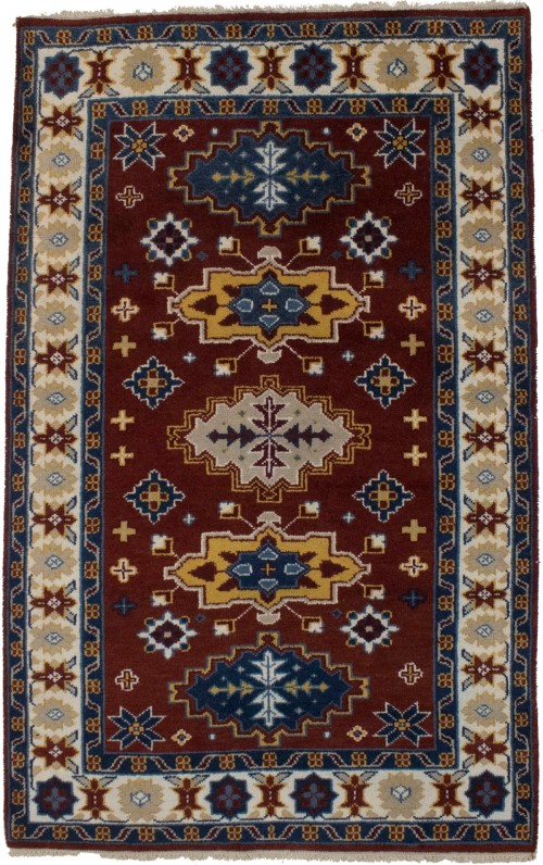 Wine Red Geometric 5X8 Kazak Oriental Rug