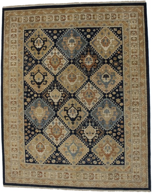 Navy Blue Geometric 8X10 Kazak Karajeh Oriental Rug