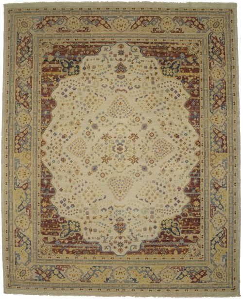 Muted Cream Beige Floral 8X10 Heriz Serapi Oriental Rug