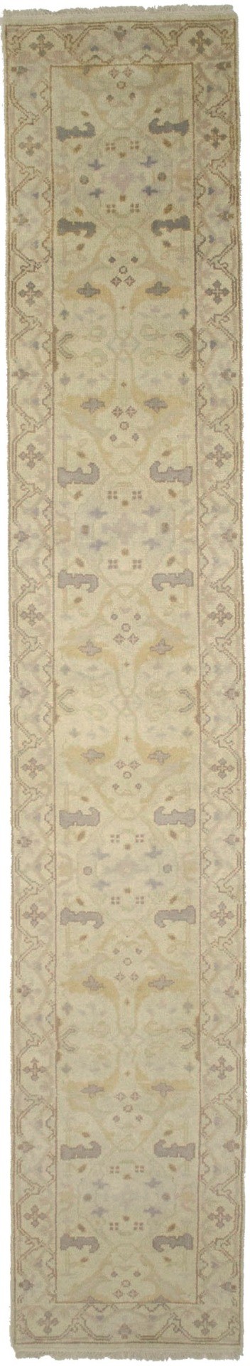 Cream Floral 2'5X13'9 Oushak Oriental Runner Rug