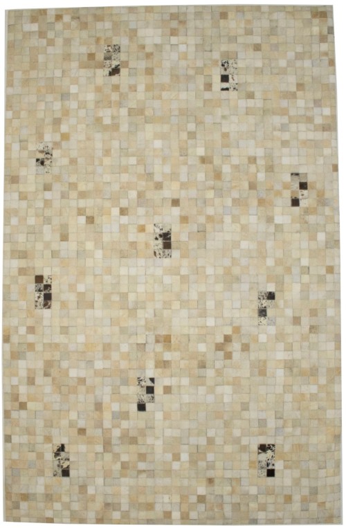 Multi Beige Brown Cowhide 5X8 Modern Leather Rug