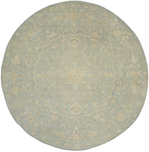 Teal Floral Transitional 8X8 Oriental Round Rug