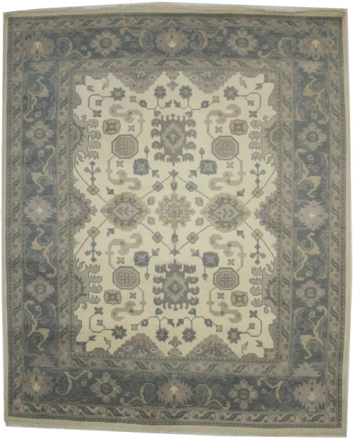 Cream Gray Floral 8X10 Oushak Chobi Oriental Rug