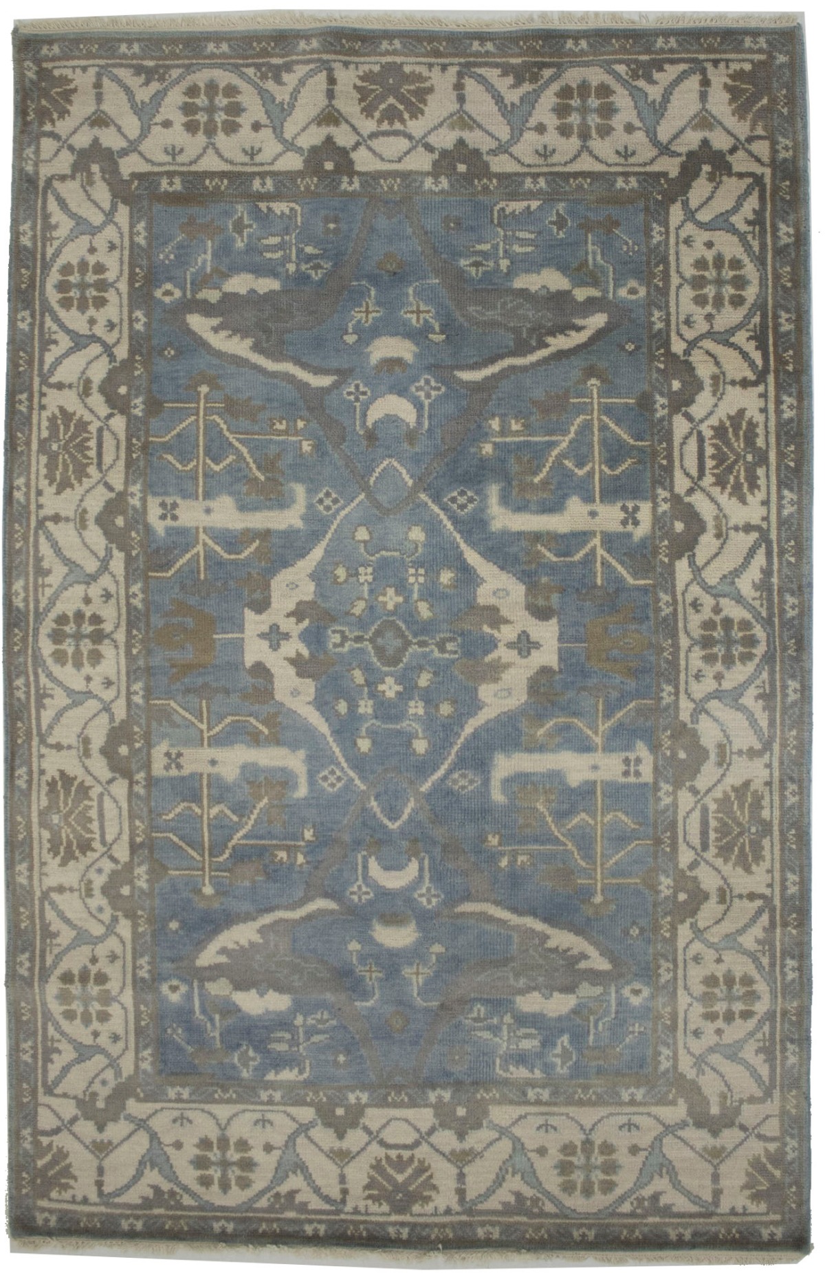 Blue Floral 5X8 Oushak Oriental Rug