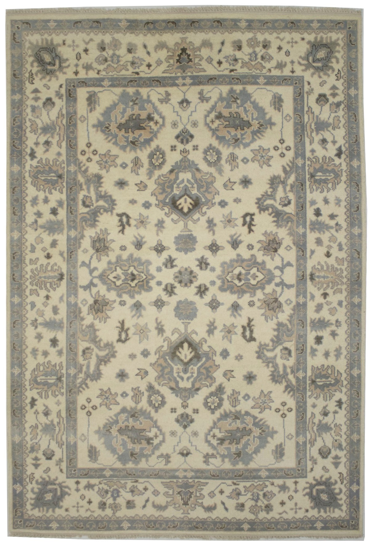 Muted Cream Floral 6X9 Oushak Chobi Oriental Rug