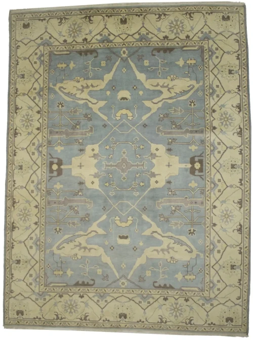 Muted Gray Floral 9X12 Traditional Oushak Oriental Rug