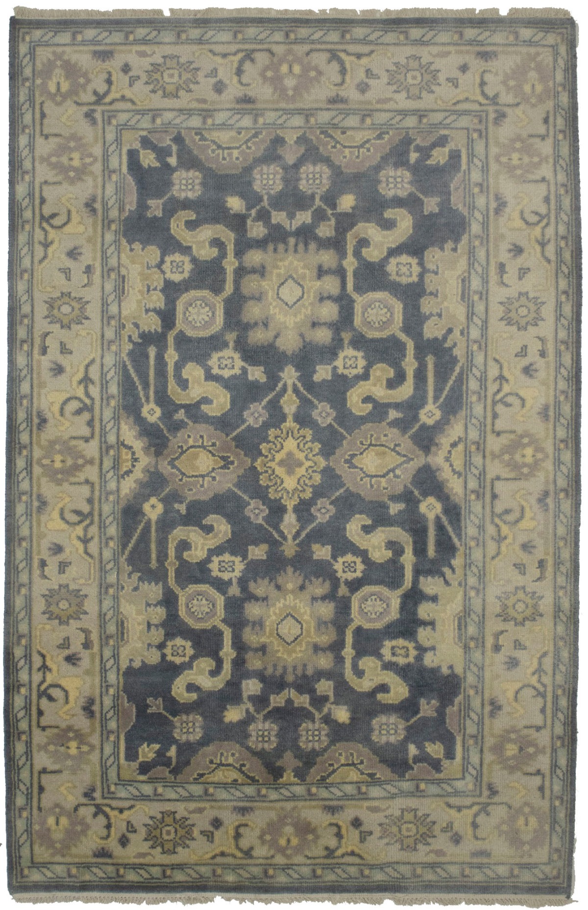 Slate Gray Geometric 5X8 Oushak Chobi Oriental Rug