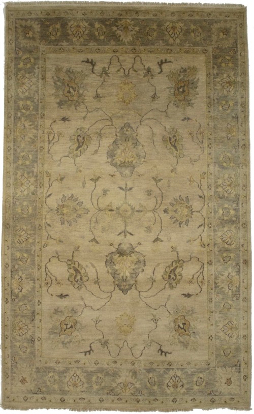 Beige Floral 5'7X8'7 Muted Oushak Chobi Oriental Rug