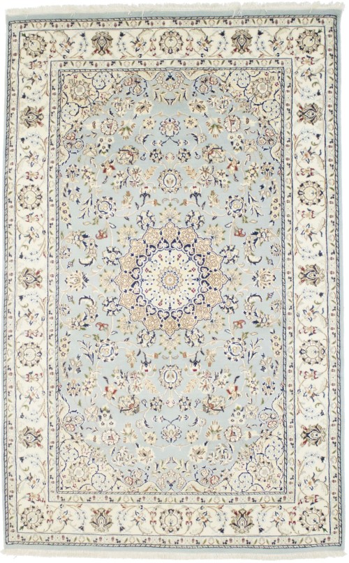 Light Blue Floral 5X8 Indo-Nain Oriental Rug