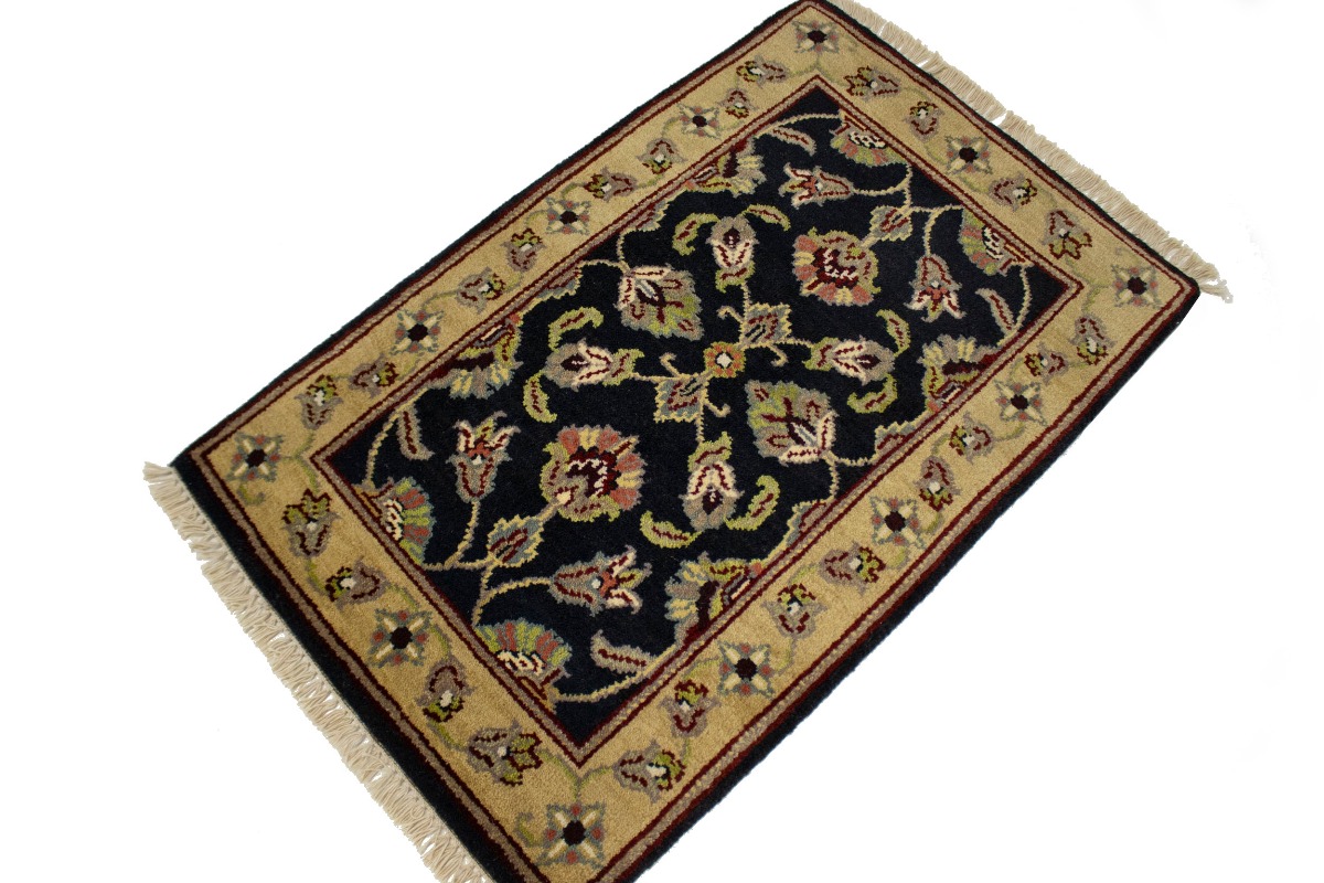 Cream Floral 5x5 Indo-Kashan Oriental Round Rug, Size: 5 x 5, Yellow